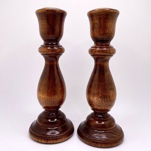 Vintage Pair of 6-1/2” Wooden Candleholders - Holiday Christmas